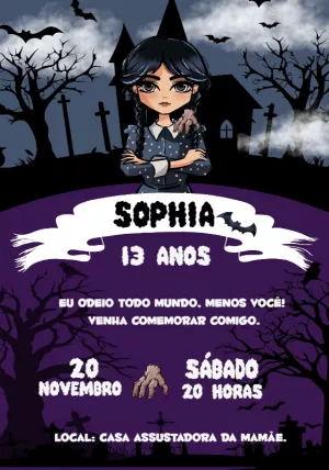 Convite de Aniversário Wandinha Addams para Editar Online