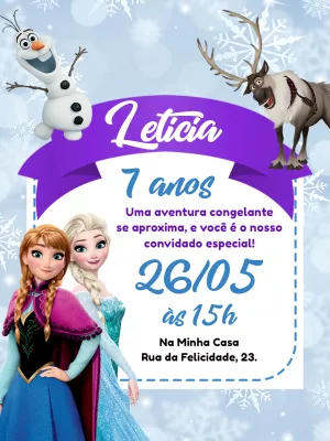 Convite de Aniversário Frozen com Personagens para Editar Online