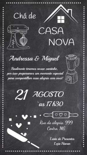 Convite Chá de Casa Nova Lousa Utensílios para Editar Online