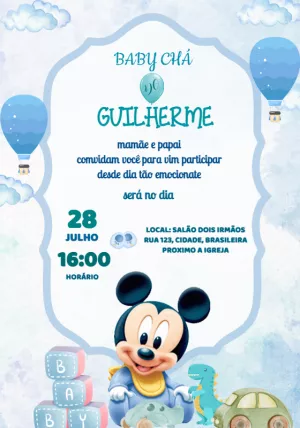 Convite Chá de Bebê Mickey Mouse Baby para Editar Online