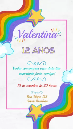 Convite de Aniversário Arco Íris Colorido para Editar Online