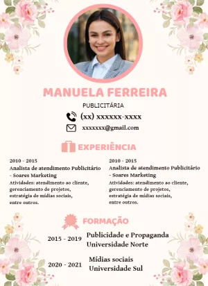 Currículo Profissional Floral com Foto para Editar Online