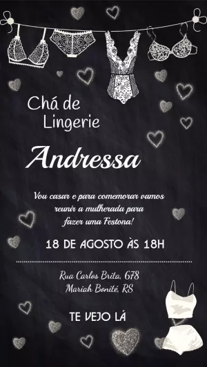 Convite Chá de Lingerie Lousa Elegante para Editar Online