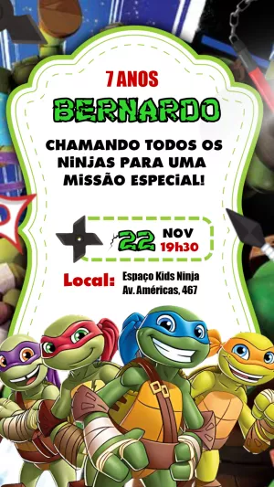 Convite Aniversário Tartarugas Ninja para Editar Online