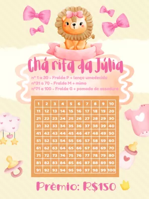 Chá Rifa Leãozinha Menina Editável para Enviar Online