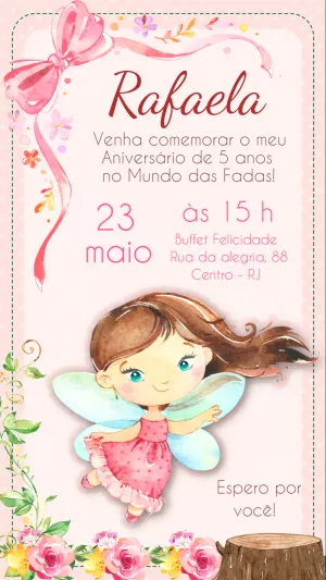 Convite Aniversário Mundo das Fadas para Editar Online
