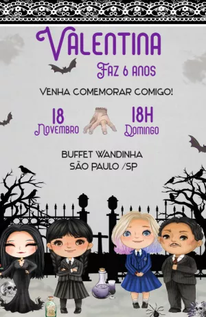 Convite de Aniversário Wandinha Addams para Editar Online