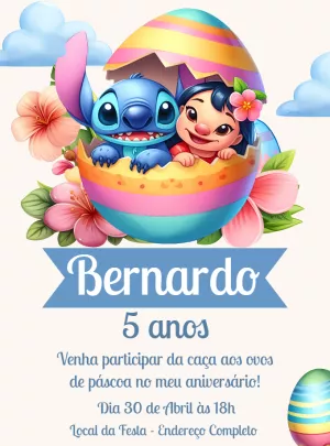 Convite Aniversário Páscoa Lilo e Stitch para Editar Online