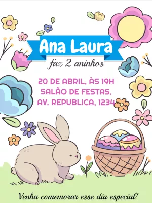 Convite de Aniversário Páscoa com Coelhinho para Editar