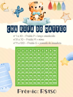 Rifa Chá de Fraldas Tigrinho para Editar Online