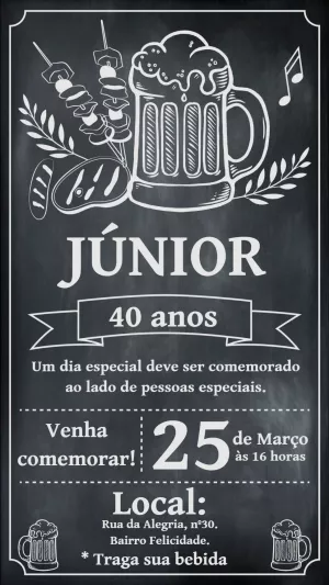 Convite de Aniversário Churrasco Chalkboard para Editar Online