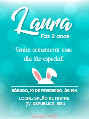 Convite de Aniversário Páscoa com Coelhinho para Editar Online