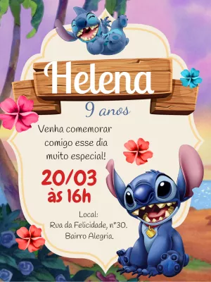 Convite de Aniversário Stitch Tropical para Editar Online