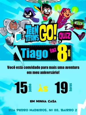 Convite de Aniversário Jovens Titãs em Ação para Editar Online