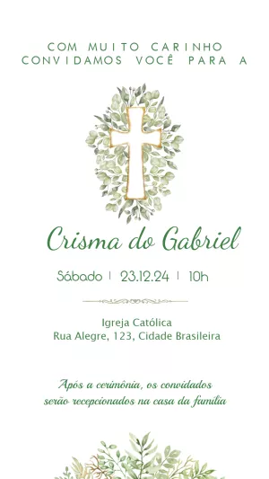 Convite de Crisma com Folhagens Delicadas para Editar Online