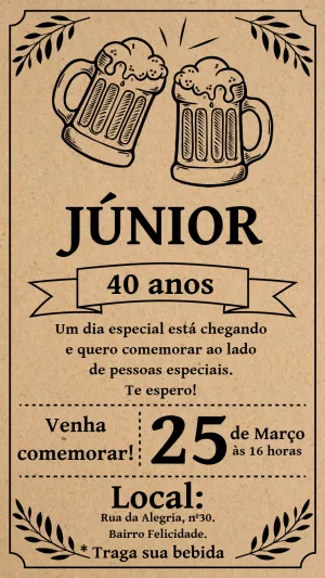 Convite de Aniversário Boteco Rústico com Cerveja para Editar
