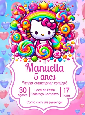 Convite Aniversário Hello Kitty Doceria para Editar Online