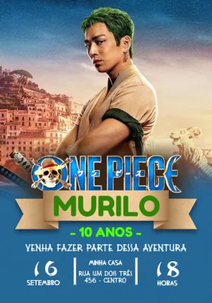 Convite Aniversário One Piece Zoro Live Action para Editar