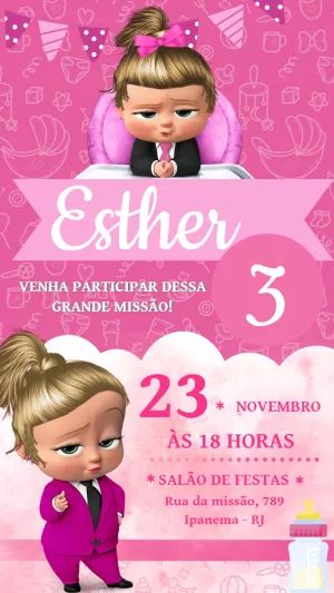 Convite de Aniversário A Poderosa Chefinha para Editar Online