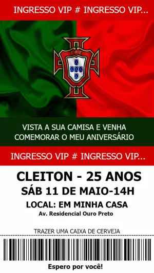 Convite Aniversário Tema Portugal Futebol para Editar Online