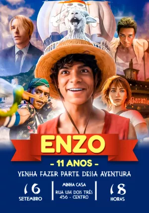 Convite Aniversário One Piece Live Action para Editar Online