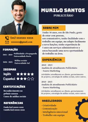 Modelo de Currículo com Foto Profissional para Editar Online