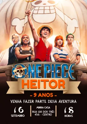 Convite Aniversário One Piece Live Action para Editar Online