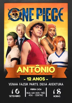 Convite de Aniversário One Piece Live Action para Editar Online