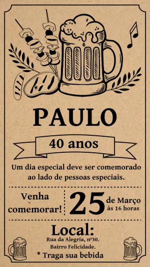 Convite Aniversário Churrasco Rústico para Editar Online