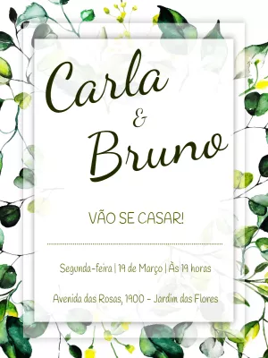 Convite de Casamento Floral com Eucalipto para Editar Online