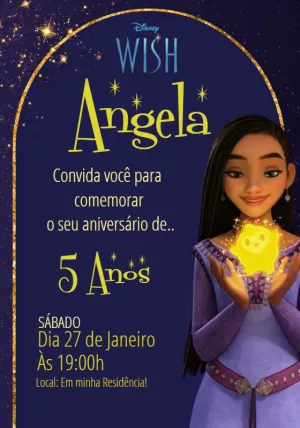Convite Aniversário Wish com Asha e Estrela para Editar Online