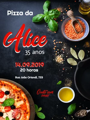 Convite de Aniversário Tema Pizza para Editar Online e Imprimir