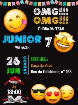 Convite de Aniversário Emoji com Carinhas para Editar Online
