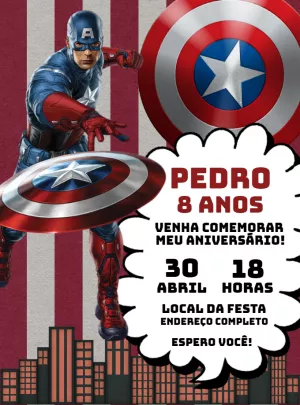 Convite Aniversário Capitão América para Editar Online