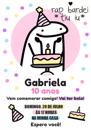 Convite Aniversário Flork Rosa Meme Editável Online