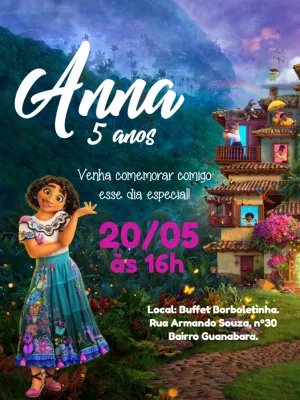 Convite Aniversário Encanto com Personagens para Editar Online