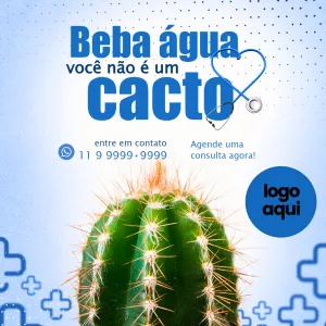 Post de Saúde e Hidratação com Cacto para Editar Online