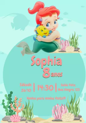Invitación de cumpleaños La Sirenita – Estático – Alice Capistrano Roussenq