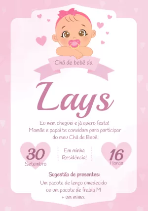 Convite Chá de Bebê Menina com Bebê Fofa para Editar Online