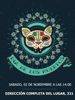 Invitación Día de los Muertos con Gato Calavera para Editar