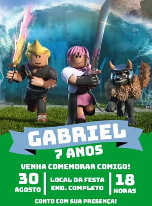 Convite Aniversário Roblox com Guerreiros para Editar Online