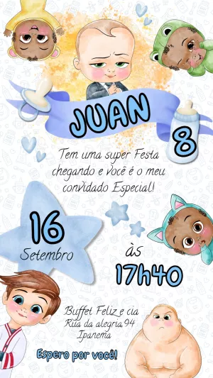 Convite Aniversário O Poderoso Chefinho Aquarela para Editar