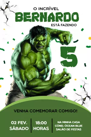 Convite de Aniversário Hulk para Editar e Enviar Online