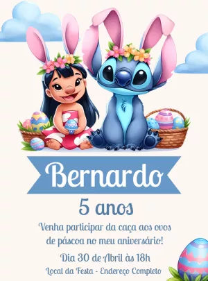 Convite Aniversário Páscoa Lilo e Stitch para Editar Online