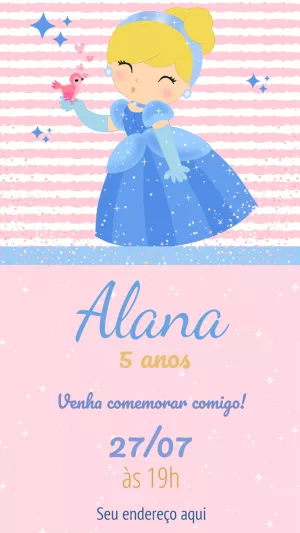 Convite Aniversário Cinderela Cute para Editar Online