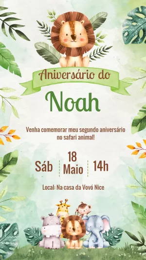 Convite de Aniversário Safari Baby para Editar Online