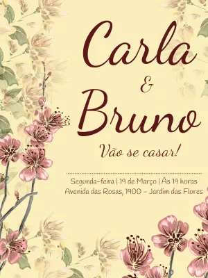 Convite de Casamento Boho Chic Floral para Editar Online