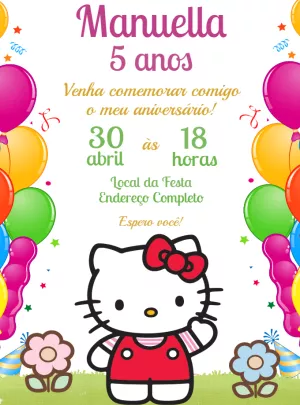 Convite Aniversário Hello Kitty para Editar e Imprimir