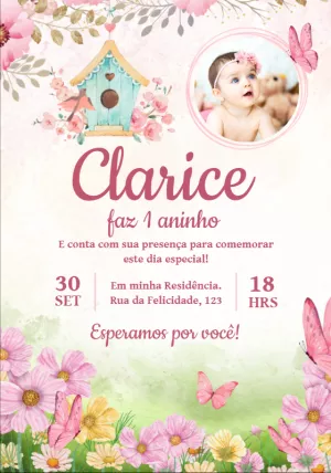 Convite Aniversário Jardim Encantado com Foto para Editar