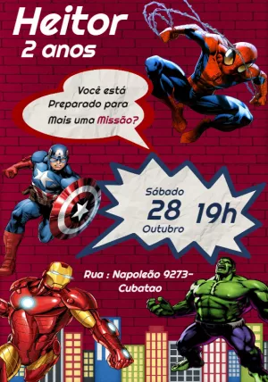 Convite de Aniversário Heróis Marvel para Editar Online